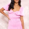 Petite Mini-robe Rose à Manches Bouffantes