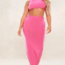 Shape Robe Moulante Longue Rose Vif à Devant Découpé -Promos Jupe Éthérée Boutique 02b2671ccce4ae1ac781fb07bab6f61963fb234c cne9170 3