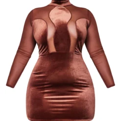 Plus Robe Moulante En Velours Chocolat à Parties En Mesh Et Manches Longues -Promos Jupe Éthérée Boutique 0477cafde54605a9c56fec704c77365b66c91906 cnb4190 5