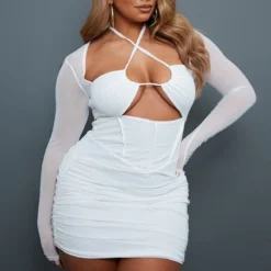 Shape Robe Moulante En Mesh Crème à Corset Découpé