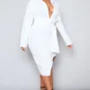 Plus Robe Chemise En Effet Lin Crème à Liens Autour De La Taille