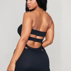 Shape Robe Moulante Noire En Maille Côtelée Découpée Dans Le Dos