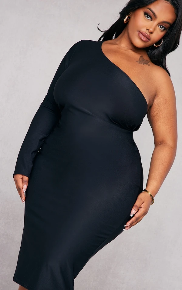 Robe Mi-longue Moulante Asymétrique Noire 4 Robe Mi-longue Moulante Asymétrique Noire – Image 4