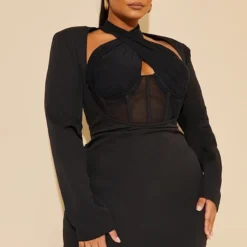 Plus Robe Moulante Noire Deluxe Croisée Devant à Détail Corset 7 Plus Robe Moulante Noire Deluxe Croisée Devant à Détail Corset -Promos Jupe Éthérée Boutique 0a00d6466dec5b3f9a17d1866a0542338b43bf82 cmu5481 4