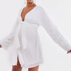 Maternité Robe De Grossesse Portefeuille Blanche à Sequins -Promos Jupe Éthérée Boutique 0a10231f28f616a40cff64e8114431ff9d324a0c cnb2414 3