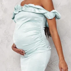 Maternité Mini Robe De Grossesse Ajustée Verte Métalissée à Fronces -Promos Jupe Éthérée Boutique 0abb2dd64c514de710faca87bb773ecacae0647f cnb6536 4