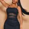 Shape Robe Découpée Noir ébène En Mesh Froncé à Bretelles