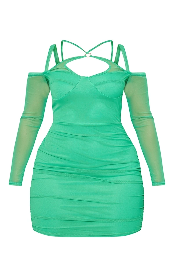 Shape Robe Moulante En Mesh Froncé Vert Vif à Dos Nu Et Anneau 5 Shape Robe Moulante En Mesh Froncé Vert Vif à Dos Nu Et Anneau – Image 5