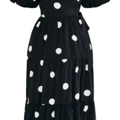 Plus Robe Longue Noire Imprimé Pois à Taille Nouée Et étages -Promos Jupe Éthérée Boutique 0c2c49fa8b262a078cdeb734ec2a2b2de04edb50 cnc9703 5