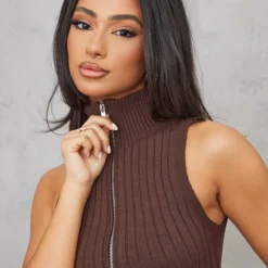 Petite Robe Moulante En Maille Tricot Chocolat à Demi-zip -Promos Jupe Éthérée Boutique 0cb382dcd996cd9f24c82c20335fede2ba4ea695 cnd2823 4