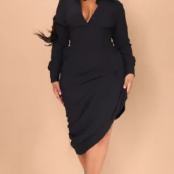 Plus Robe Chemise Mi-longue Noire Texturée à Côté Froncé 7 Plus Robe Chemise Mi-longue Noire Texturée à Côté Froncé -Promos Jupe Éthérée Boutique 0cc6455d9460ab3764019edb5283178293dfc03f cmw4074 4