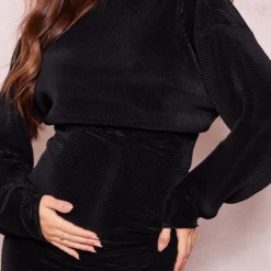 Maternité Mini Robe De Grossesse Moulante Plissée Noire -Promos Jupe Éthérée Boutique 0cee28ee7fb7167ca38da6957ec1bd88782311c3 cne2142 4