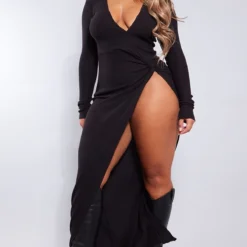 Shape Robe Longue Portefeuille Côtelée Brossée Noire à Manches Longues -Promos Jupe Éthérée Boutique 0d8ddd2af888df659e862644701f6ffdd9447299 cnb2971 3