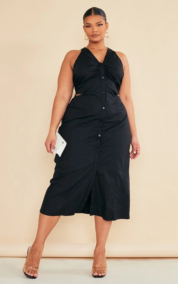 Plus Robe Chemise Mi-longue Sans Manche En Popeline Noire 1 Plus Robe Chemise Mi-longue Sans Manche En Popeline Noire