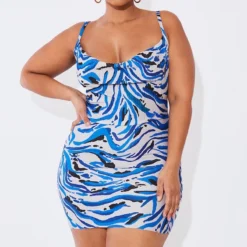 Plus Robe Moulante Plissée Bleue à Imprimé Tigre Et Col Bénitier -Promos Jupe Éthérée Boutique 11521f2fc2f1343d414d9c9f3c05760e6e6075f4 cna7528 3