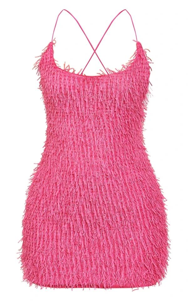 Petite Mini Robe En Maille Duveteuse Rose Vif Pailletée à Bretelles 5 Petite Mini Robe En Maille Duveteuse Rose Vif Pailletée à Bretelles – Image 5