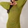 Tall Mini-robe En Maille Tricot Vert Olive à Manches Longues
