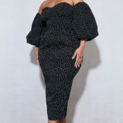 Plus Robe Bustier Mi-longue Noire à Pois Et Manches Bouffantes -Promos Jupe Éthérée Boutique 13422846573e0c862c7148f4bb83b8ded5451457 cnd4881 3