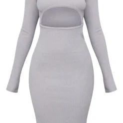 Logic Petite Robe Côtelée Découpée Gris Clair à Manches Longues -Promos Jupe Éthérée Boutique 15e59502d513e10d43f55b9ecc4df36ef0c6ce96 cnd2239 5