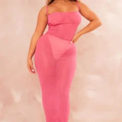 Shape Robe Longue Texturée En Mesh Transparent Rose