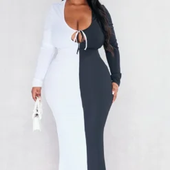 Plus Robe Longue Noire à Deux Tons