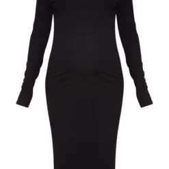 Maternité Robe De Grossesse Mi-longue Noire Crêpée Côtelée à Col Polo -Promos Jupe Éthérée Boutique 189e8d3a35c9a79d031ea5ac00a186115568ff8f cnb6514 5