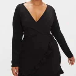 Plus Robe Portefeuille Volantée Noire Profond