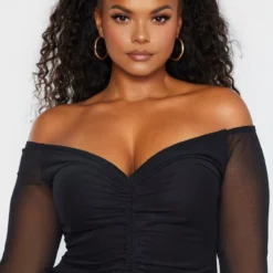 Plus Robe Mi-longue Noire Froncée à Manches En Mesh -Promos Jupe Éthérée Boutique 192367b00ad95acf5624ac664fb28daf7caca7fb cme0480 5