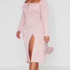 Plus Robe Mi-longue Rose Nouée Devant à Manches Bouffantes -Promos Jupe Éthérée Boutique 19cc98e4a4404c0ef6b0b6d81d0729365cfd9e7d cnc2191 3