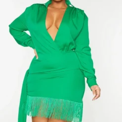 Plus Robe Moulante Vert Vif Effet Drapé à Manches Longues Et Franges -Promos Jupe Éthérée Boutique 1a1eb4f38300e3cafa2a419f8a41ac05a094ce35 cmv6441 4