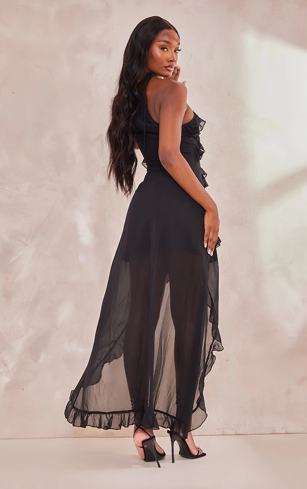 Tall Robe Longue Volantée Noire à Bretelles 2 Tall Robe Longue Volantée Noire à Bretelles – Image 2