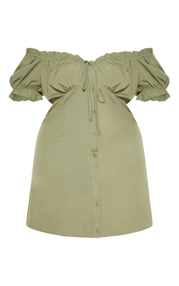 Plus Robe Droite Kaki à Col Bardot Et Boutons 3 Plus Robe Droite Kaki à Col Bardot Et Boutons – Image 3