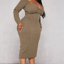 Plus Robe Mi-longue Vert Olive à Bretelles Et Manches Longues -Promos Jupe Éthérée Boutique 1da8f8f350fc97fe1ae42185d720caec727d86e6 cnb6938 3