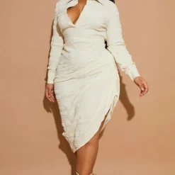 Plus Robe Chemise Mi-longue Gris Pierre Texturée à Côté Froncé -Promos Jupe Éthérée Boutique 1ef1d736e6b1600271433817bc0e0a8fb8b39c52 cmw4075 4