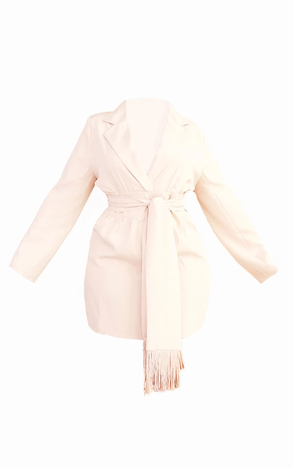 Plus Robe Portefeuille Gris Pierre à Ceinture Frangée 5 Plus Robe Portefeuille Gris Pierre à Ceinture Frangée – Image 5