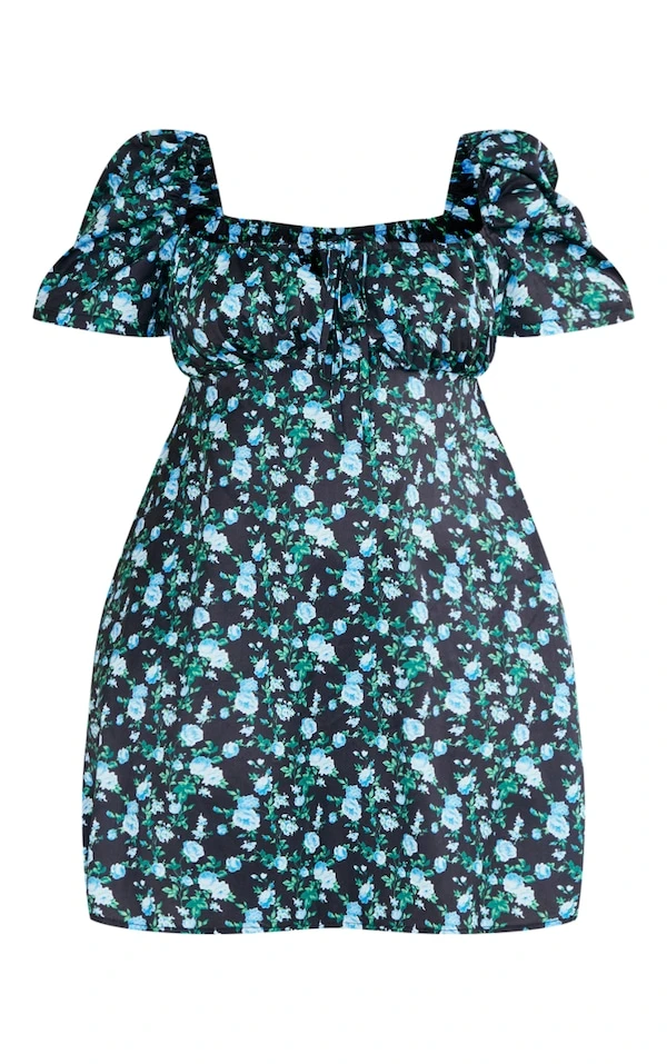 Plus Robe Droite Noire Imprimé Petites Fleurs à Manches Bouffantes 5 Plus Robe Droite Noire Imprimé Petites Fleurs à Manches Bouffantes – Image 5