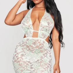 Shape Mini Robe En Dentelle Vert Citron à Décolleté Plongeant