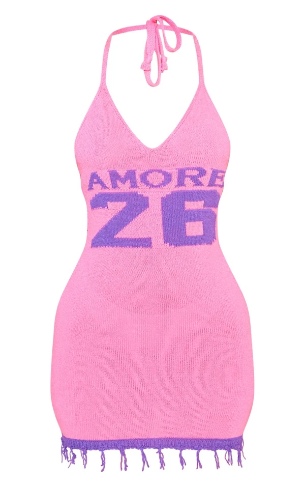 Petite Mini-robe En Maille Tricot Rose à Slogan Amore 5 Petite Mini-robe En Maille Tricot Rose à Slogan Amore – Image 5