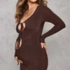 Maternité Mini Robe Moulante De Grossesse Découpée Chocolat