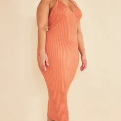 Plus Robe Longue En Maille Tricot Rouille à Décolleté Plongeant -Promos Jupe Éthérée Boutique 210127e074c5d911ffbb7b5c8059c5861b9a773d cnc7960 3