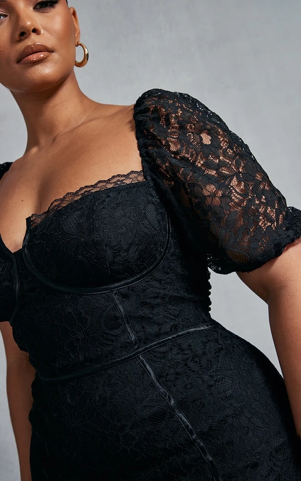 Plus Robe Moulante En Dentelle Noir à Bonnets 4 Plus Robe Moulante En Dentelle Noir à Bonnets – Image 4