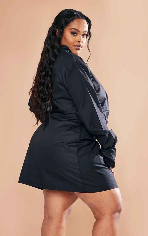 Zero Plus Robe Chemise Froncée En Popeline Noire 2 Zero Plus Robe Chemise Froncée En Popeline Noire – Image 2