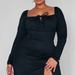 Plus Robe Moulante Noire Nouée Devant à Manches Bouffantes -Promos Jupe Éthérée Boutique 236316eb76779933801445fdc422e7f7a29bb6ad cnc2194 3