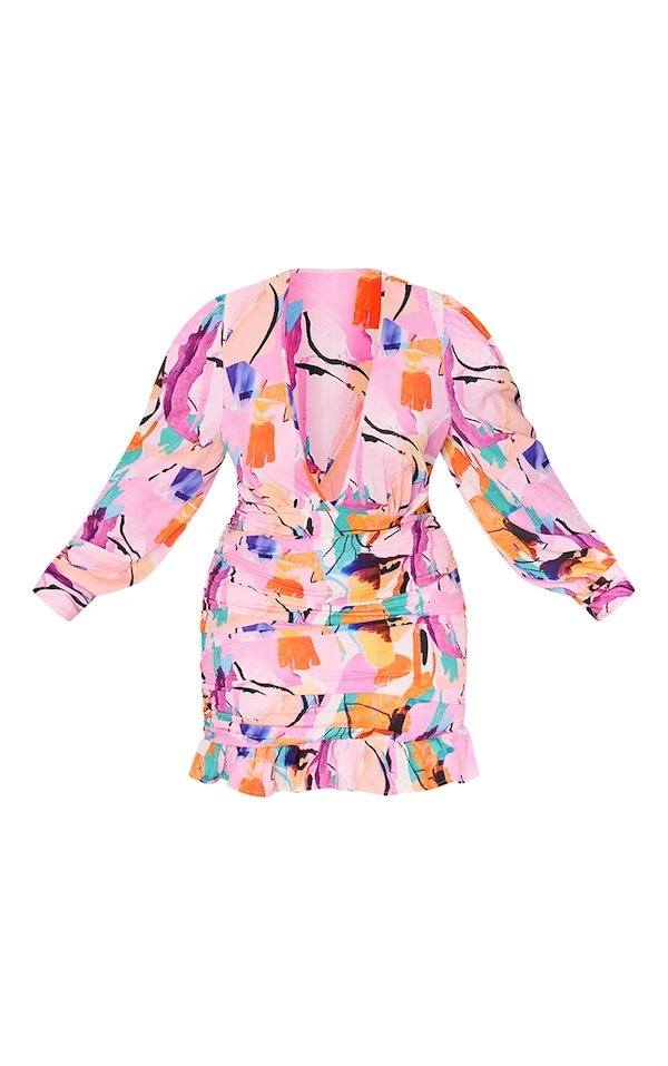 Plus Robe Moulante Froncée Multicolore Imprimé Abstrait à Décolleté 5 Plus Robe Moulante Froncée Multicolore Imprimé Abstrait à Décolleté – Image 5