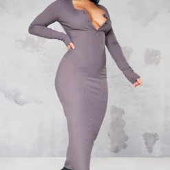 Shape Robe Mi-longue Anthracite Côtelée à Manches Longues Et Boutons à L'avant -Promos Jupe Éthérée Boutique 23aaf91804bbfbf7fad8ba8da99ad334e4856c28 cnb4666 3