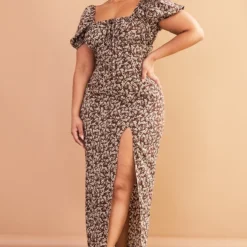 Plus Robe Mi-longue Marron Chocolat à Petites Fleurs -Promos Jupe Éthérée Boutique 24f23ebede5b3912a9203195f48683b5730f8f06 cmv8003 4