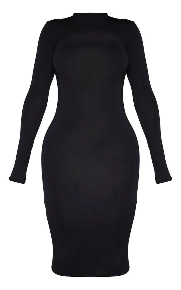 Shape Robe Mi-longue En Jersey Noir à Découpe Et Manches Longues 3 Shape Robe Mi-longue En Jersey Noir à Découpe Et Manches Longues – Image 3