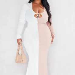 Plus Robe Longue Blanche à Deux Tons