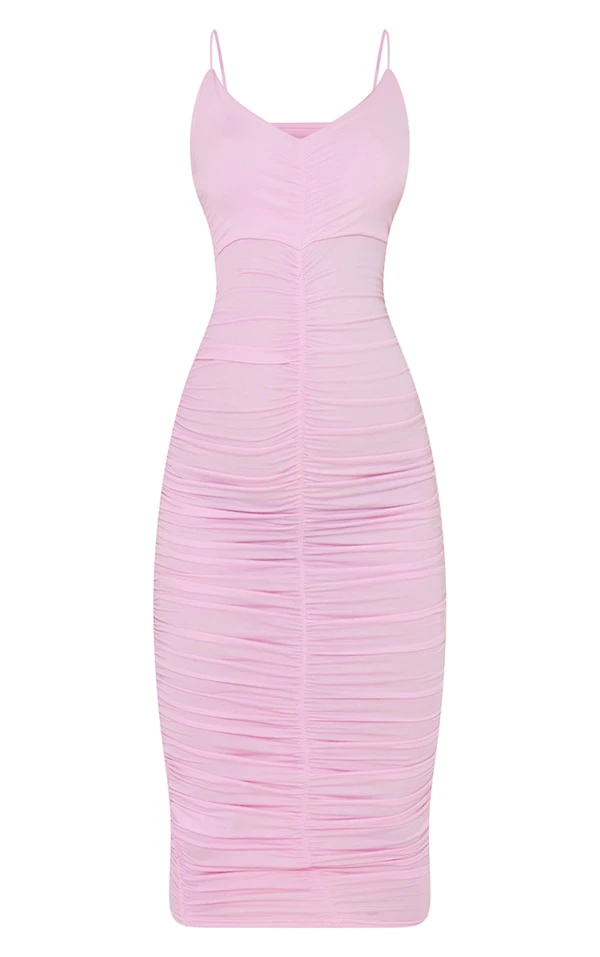 Maternité Robe De Grossesse Mi-longue En Jersey Rose Tendre à Décolleté Et Fronces Détail Contours 5 Maternité Robe De Grossesse Mi-longue En Jersey Rose Tendre à Décolleté Et Fronces Détail Contours – Image 5