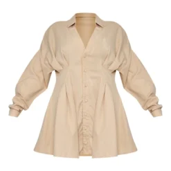 Plus Robe Chemise Oversize En Maille Tissée Beige à Détail Plissé Et Boutons -Promos Jupe Éthérée Boutique 2d5a6eb0bff3a53ae6620e135501008f2e4d2262 cnc7303 5